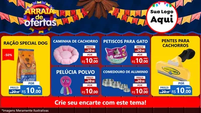 Modelo de TV para TV Horizontal com o tema Arraiá de Ofertas para Pet Shop
