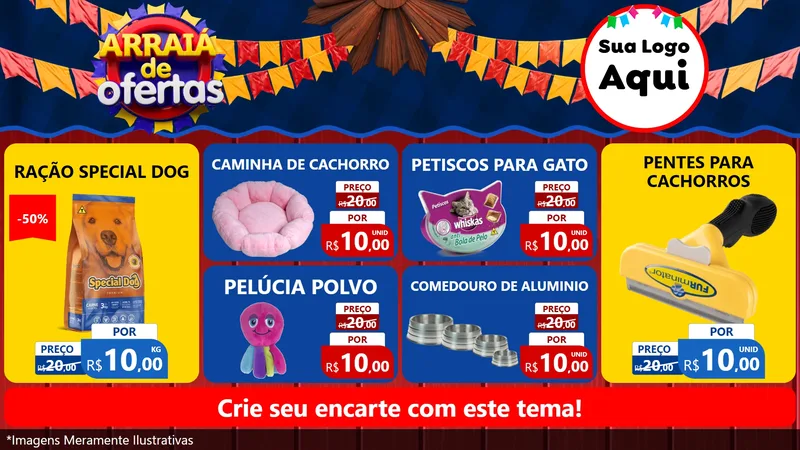 Modelo de TV para TV Horizontal com o tema Arraiá de Ofertas para Pet Shop