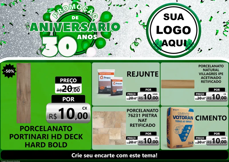 Modelo de Encarte para Encarte A4 Horizontal com o tema Promoção de Aniversário - 30 Anos para Pisos e revestimentos
