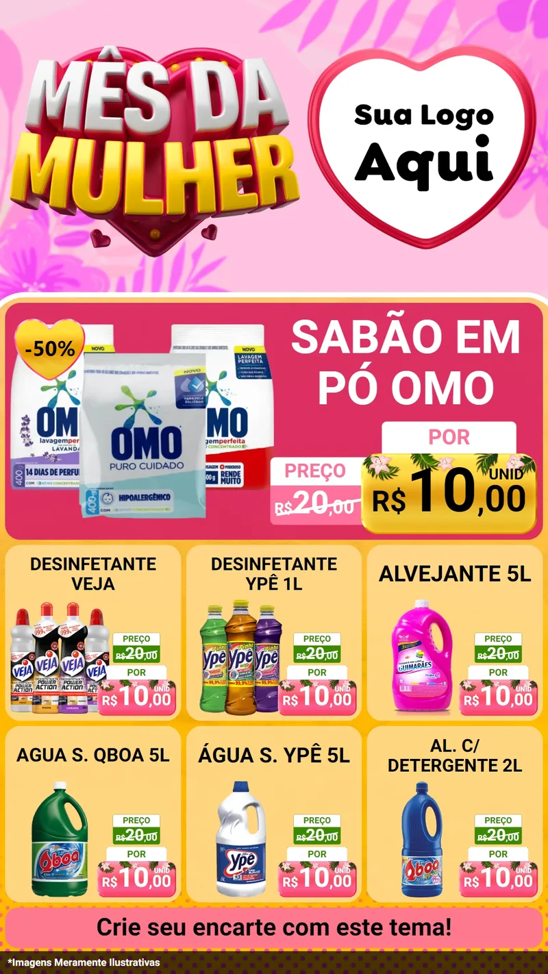 Modelo de Rede Social para Stories com o tema Mês da Mulher para Produtos de Limpeza