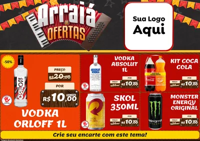 Modelo de Encarte para Encarte A4 Horizontal com o tema Arraiá de Ofertas - Junina para Distribuidora de bebidas