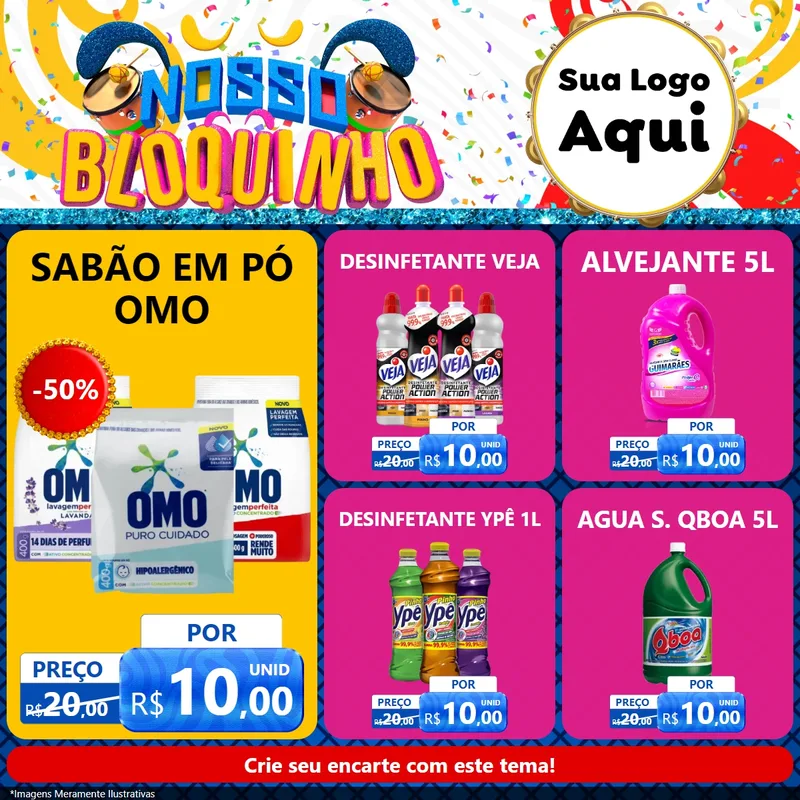 Modelo de Rede Social para Feed Facebook com o tema Nosso Bloquinho para Produtos de Limpeza