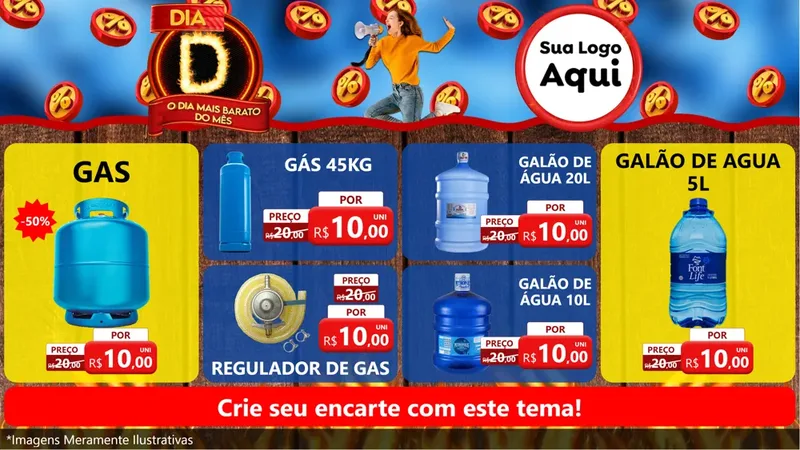Modelo de TV para TV Horizontal com o tema Dia D - O Dia Mais Barato Do Mês para Água e gás