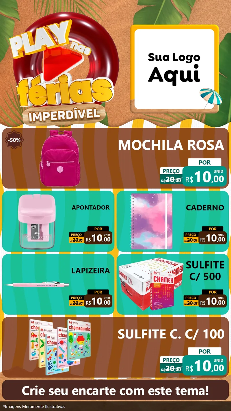 Modelo de TV para TV Vertical com o tema Play Nas Férias Imperdível para Papelaria