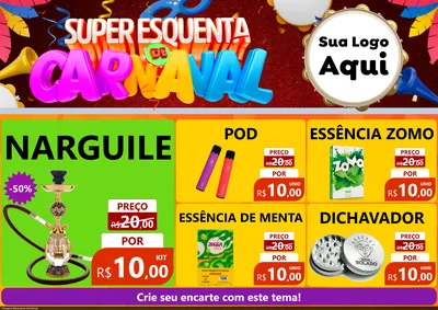 Modelo de Encarte para Encarte A4 Horizontal com o tema Super Esquenta de Carnaval para Tabacaria
