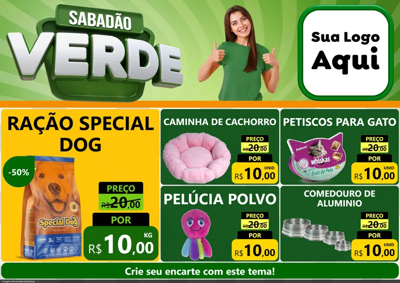 Modelo de Encarte para Encarte A4 Horizontal com o tema Sabadão Verde para Pet Shop