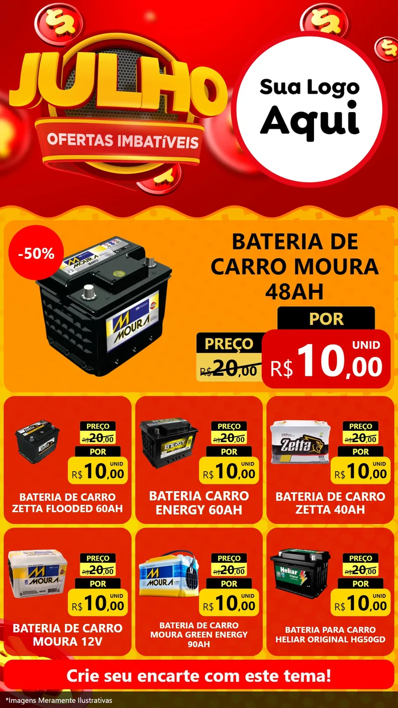 Modelo de Rede Social para Stories com o tema Julho Ofertas Imbatíveis para Baterias Elétricas
