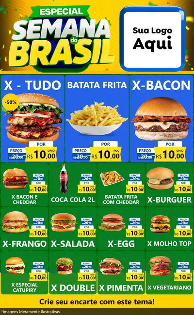 Modelo de Encarte para Encarte Grande com o tema Especial Semana do Brasil para Hamburgueria