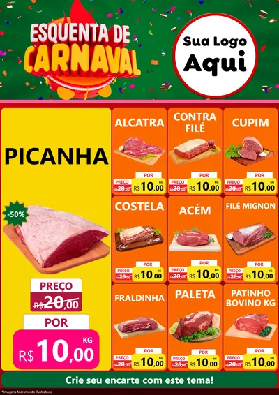 Modelo de Encarte para Encarte A4 Vertical com o tema Esquenta de Carnaval para Açougue