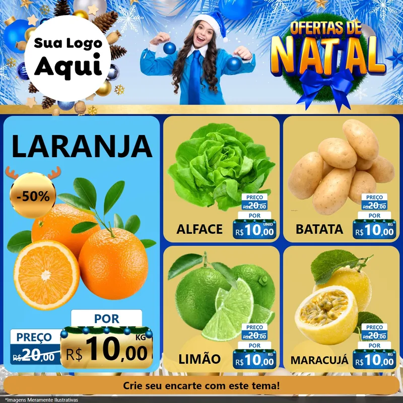 Modelo de Rede Social para Feed Facebook com o tema Ofertas de Natal para Hortifrúti