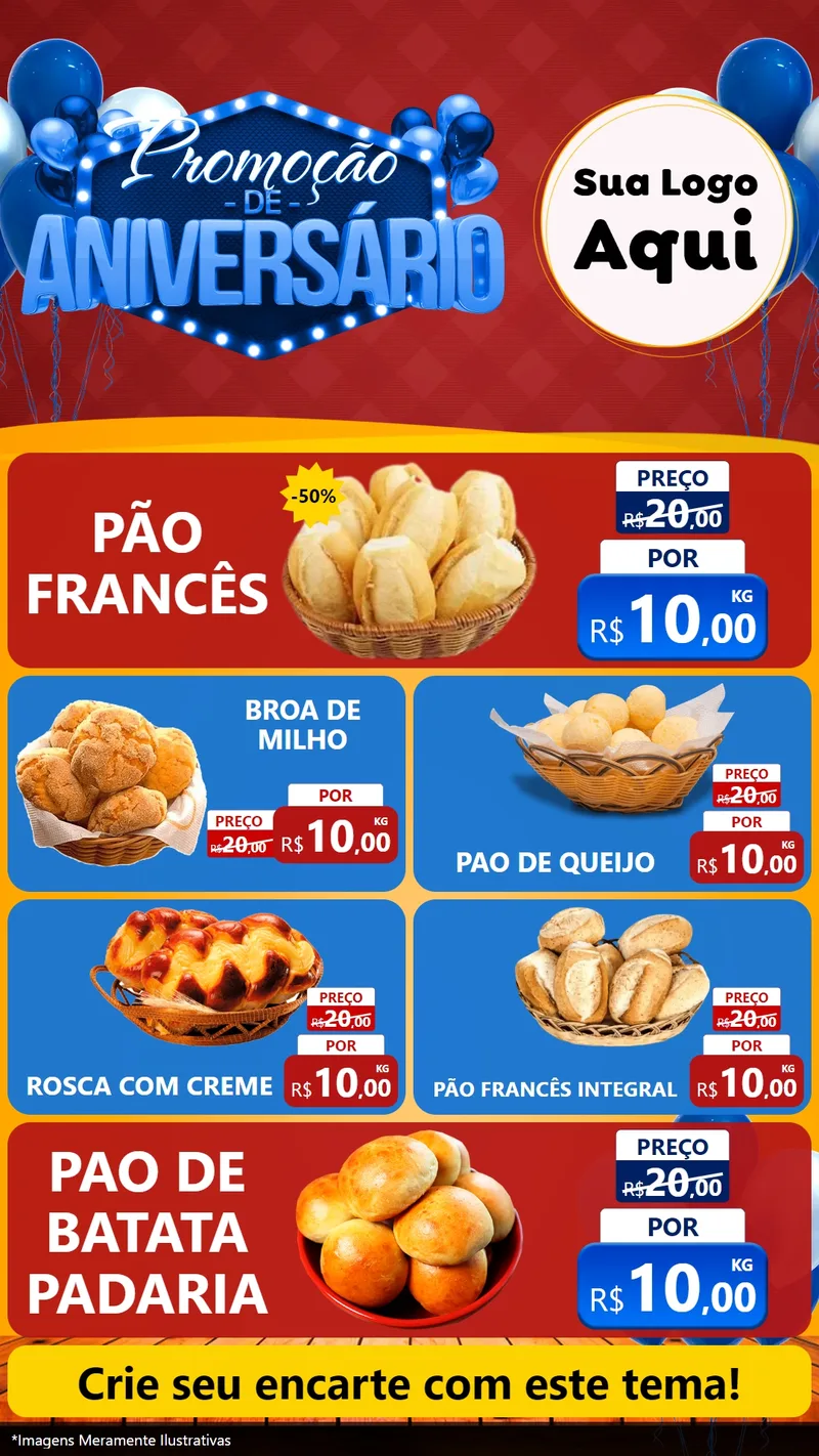 Modelo de TV para TV Vertical com o tema Promoção de Aniversário para Padaria
