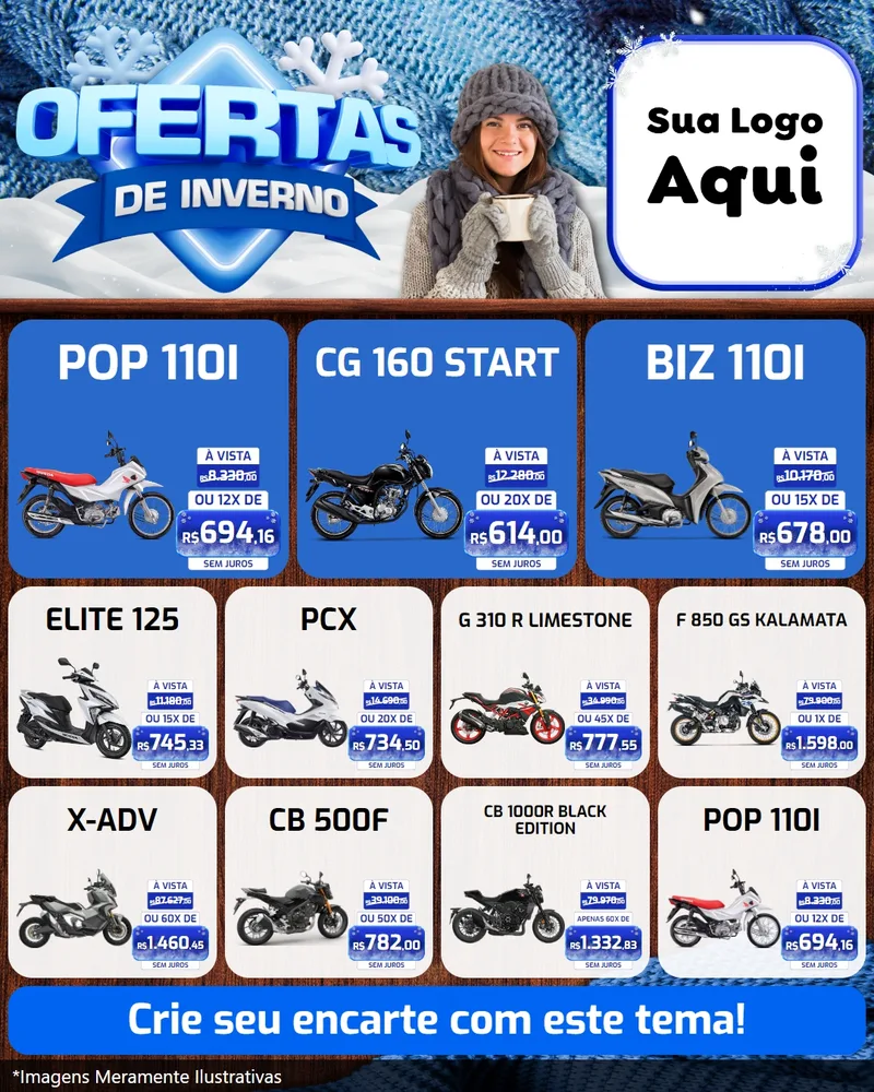 Modelo de Rede Social para Feed Instagram com o tema Ofertas de Inverno para Concessionaria de Motos