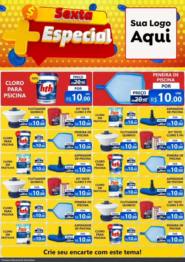 Modelo de Encarte para Encarte A4 Vertical com o tema Sexta Mais Especial para Produtos para Piscina
