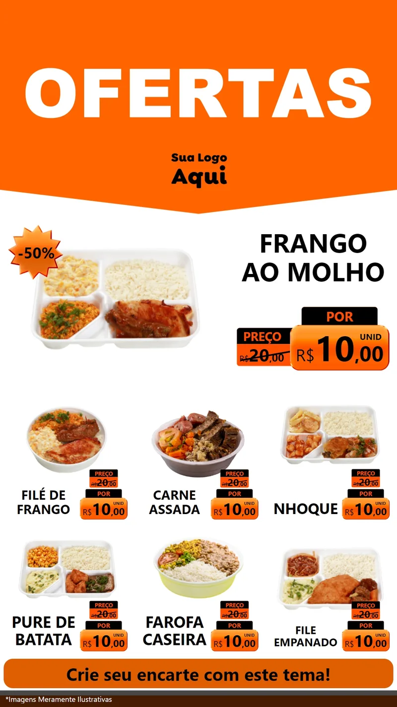 Modelo de Rede Social para Stories com o tema Ofertas Laranja Cartaz para Restaurante
