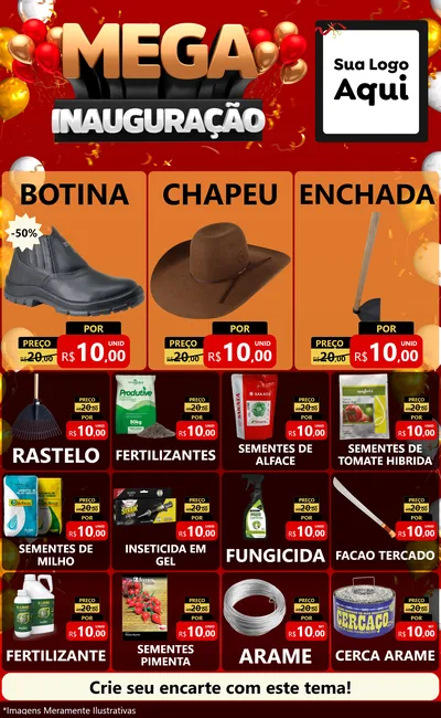 Modelo de Encarte para Encarte Grande com o tema Mega Inauguração para Agropecuária