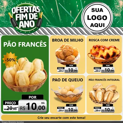 Modelo de Rede Social para Feed Facebook com o tema Ofertas Fim de Ano para Padaria