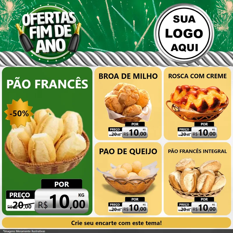 Modelo de Rede Social para Feed Facebook com o tema Ofertas Fim de Ano para Padaria