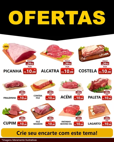 Modelo de Rede Social para Feed Instagram com o tema Ofertas Preto e Vermelho Cartaz para Açougue