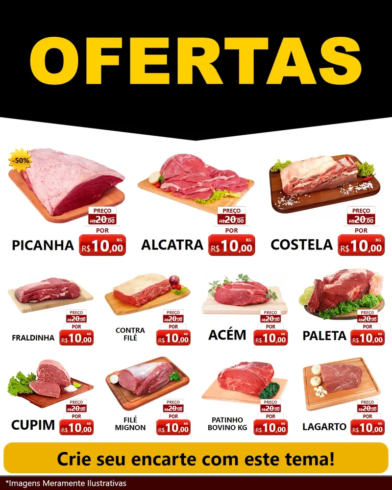 Modelo de Rede Social para Feed Instagram com o tema Ofertas Preto e Vermelho Cartaz para Açougue