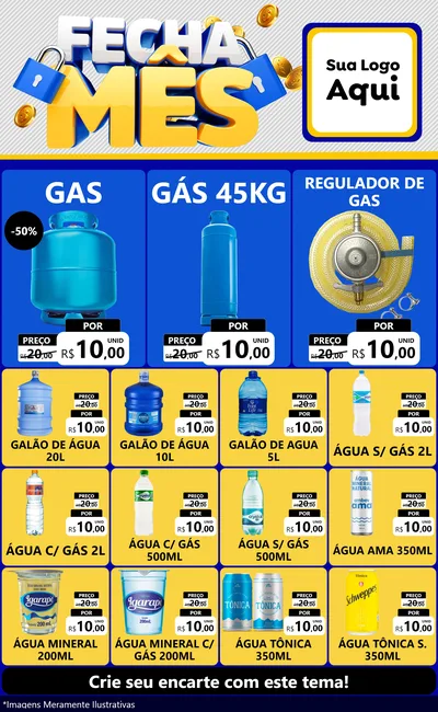Modelo de Encarte para Encarte Grande com o tema Fecha Mês para Água e gás