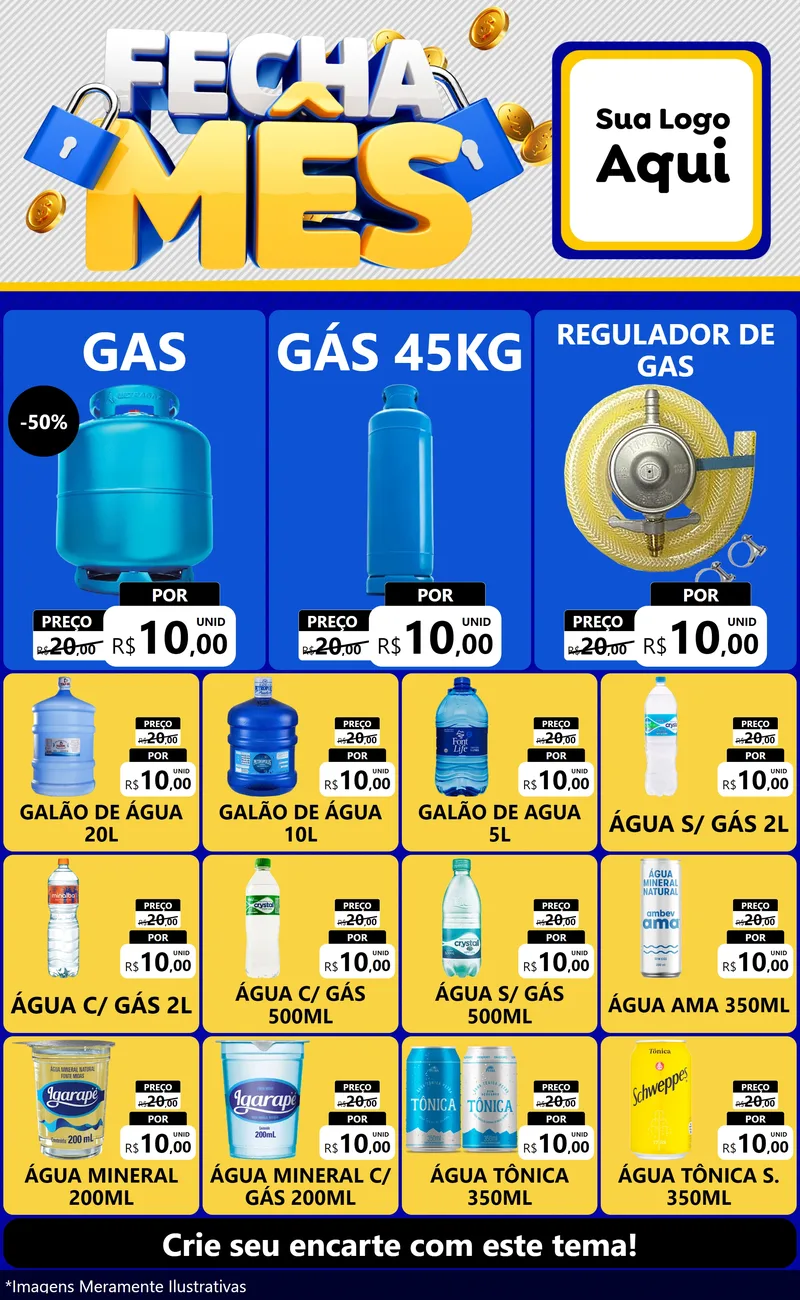 Modelo de Encarte para Encarte Grande com o tema Fecha Mês para Água e gás