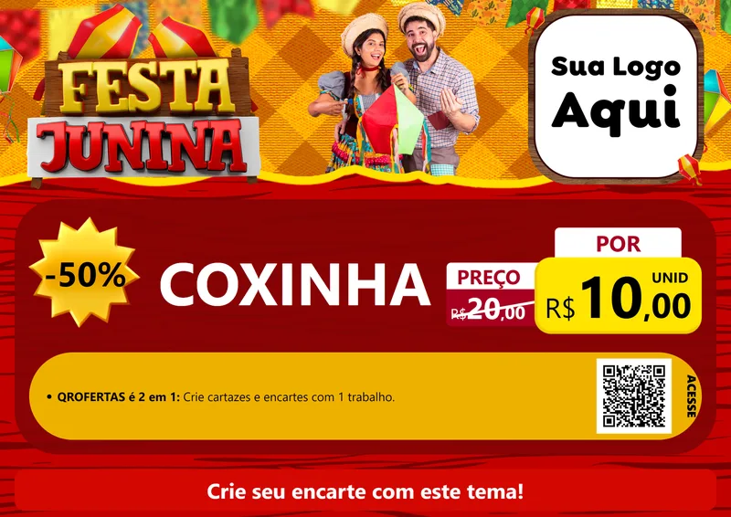 Modelo de Cartaz para Cartaz A4 Horizontal com o tema Festa Junina para Salgadaria