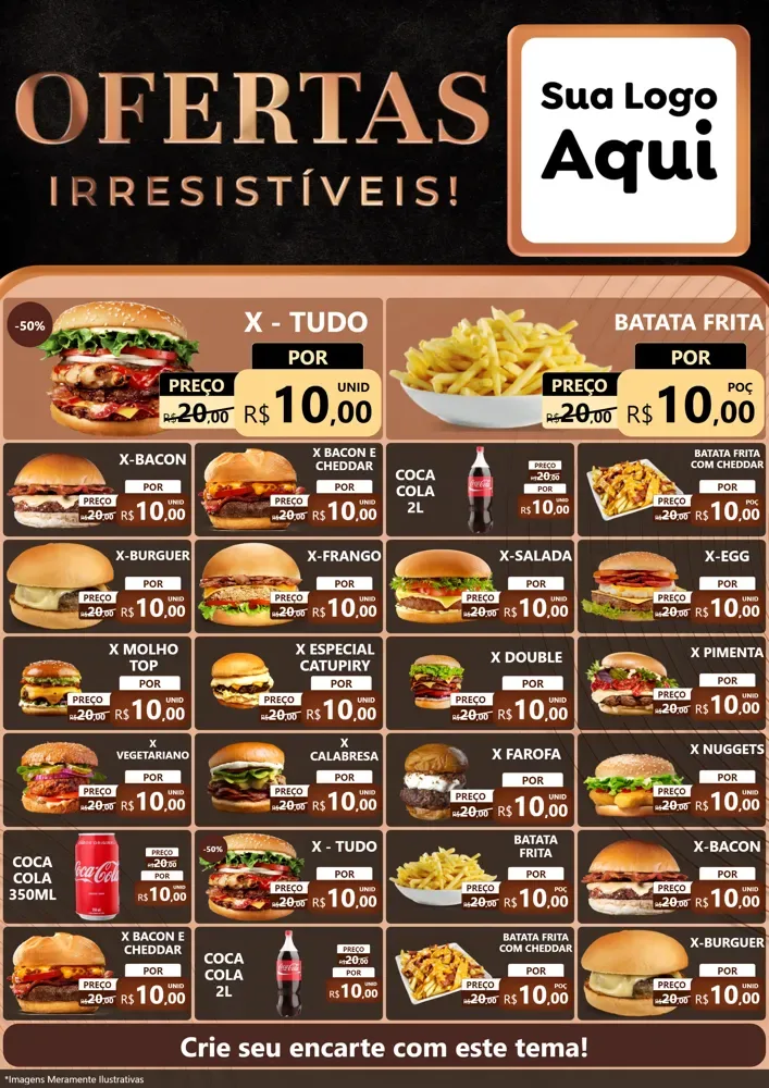 Modelo de Encarte para Encarte A4 Vertical com o tema Ofertas Irresistíveis! para Hamburgueria
