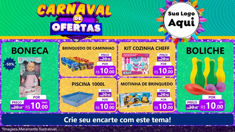 Modelo de TV para TV Horizontal com o tema Carnaval de Ofertas para Brinquedos