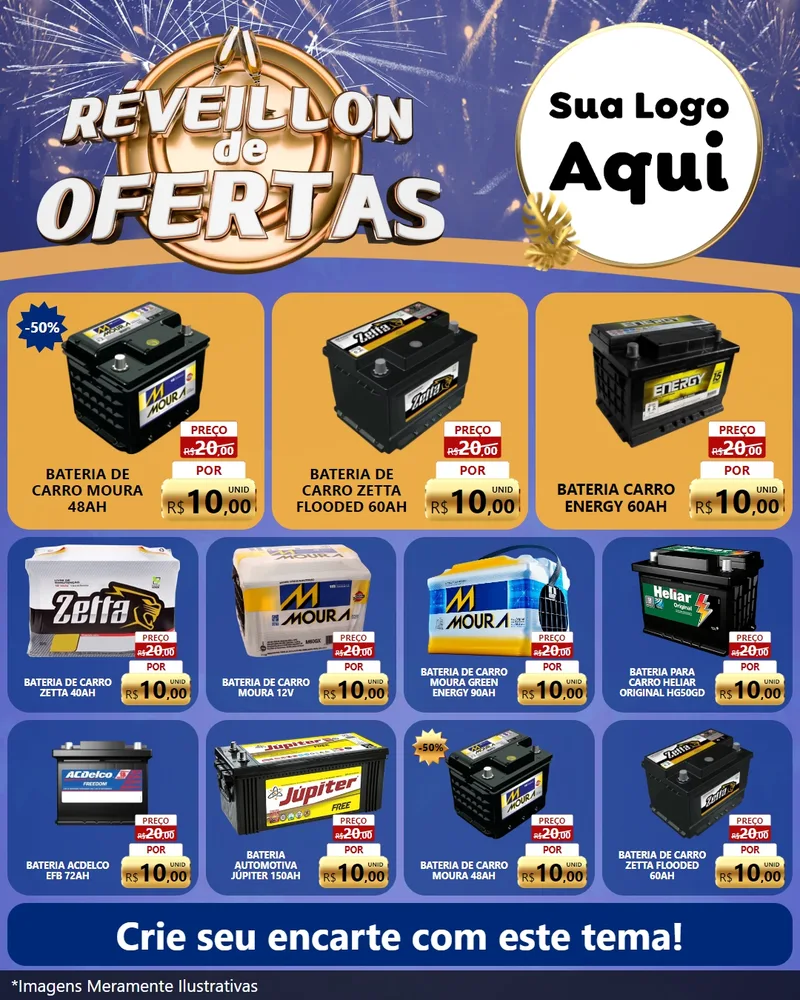 Modelo de Rede Social para Feed Instagram com o tema Réveillon de Ofertas para Baterias Elétricas