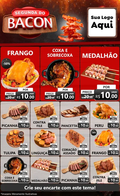 Modelo de Encarte para Encarte Grande com o tema Segunda do Bacon para Assados