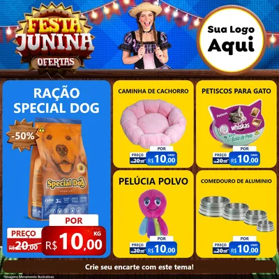 Modelo de Rede Social para Feed Facebook com o tema Festa Junina Ofertas para Pet Shop