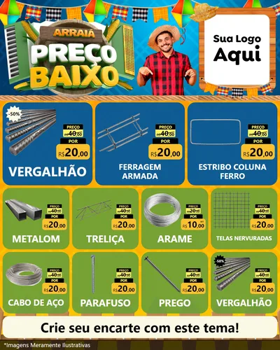 Modelo de Rede Social para Feed Instagram com o tema Arraiá de Preço Baixo - Junina para Ferragens