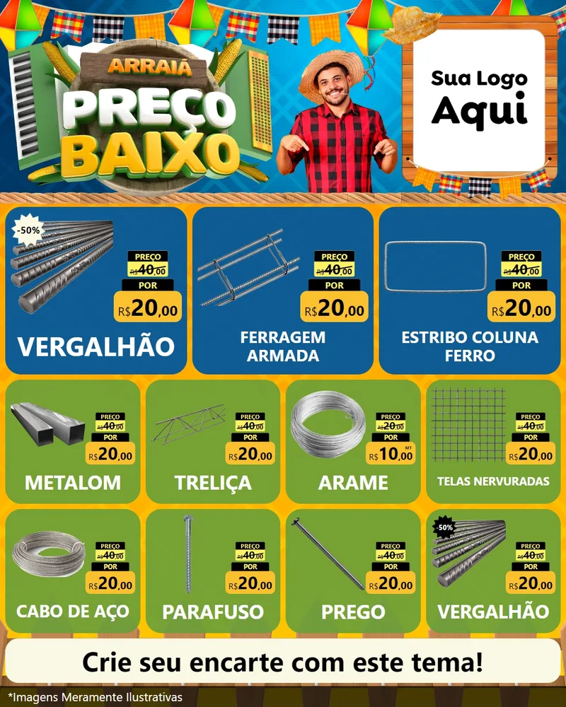Modelo de Rede Social para Feed Instagram com o tema Arraiá de Preço Baixo - Junina para Ferragens