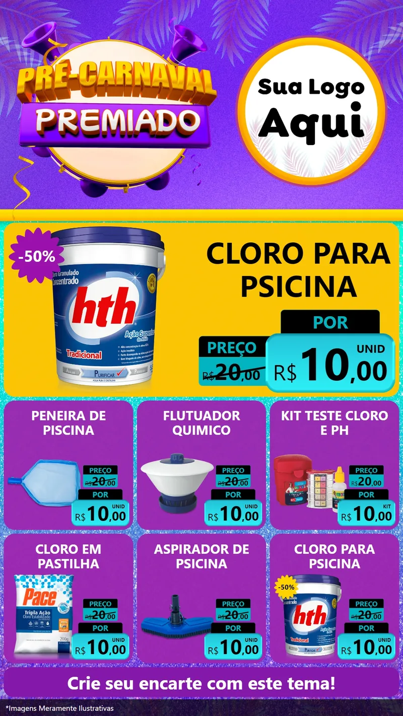 Modelo de Rede Social para Stories com o tema Pré-Carnaval Premiado para Produtos para Piscina
