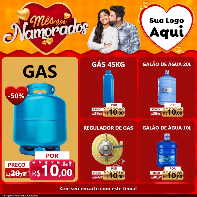 Modelo de Rede Social para Feed Facebook com o tema Mês dos Namorados para Água e gás