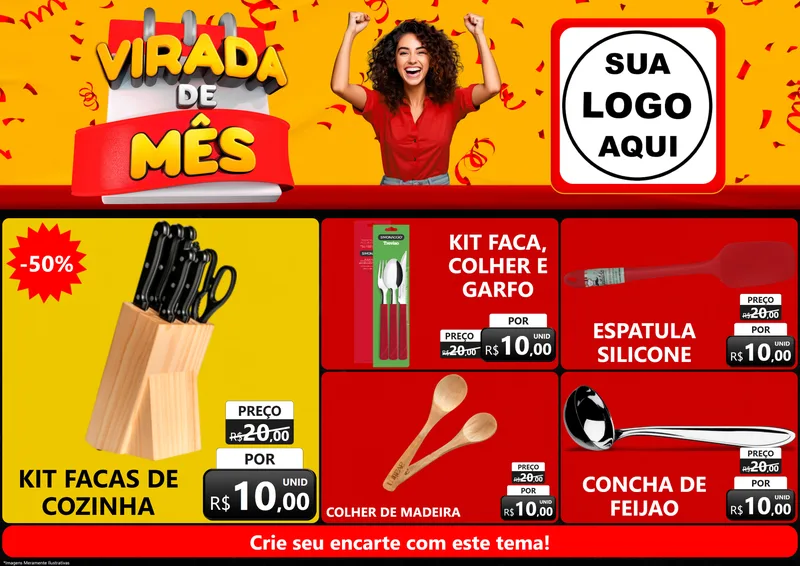 Modelo de Encarte para Encarte A4 Horizontal com o tema Virada de Mês para Utilidades Domésticas