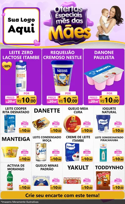Modelo de Encarte para Encarte Grande com o tema Ofertas Especiais - Mês das Mães para Frios e Laticínios