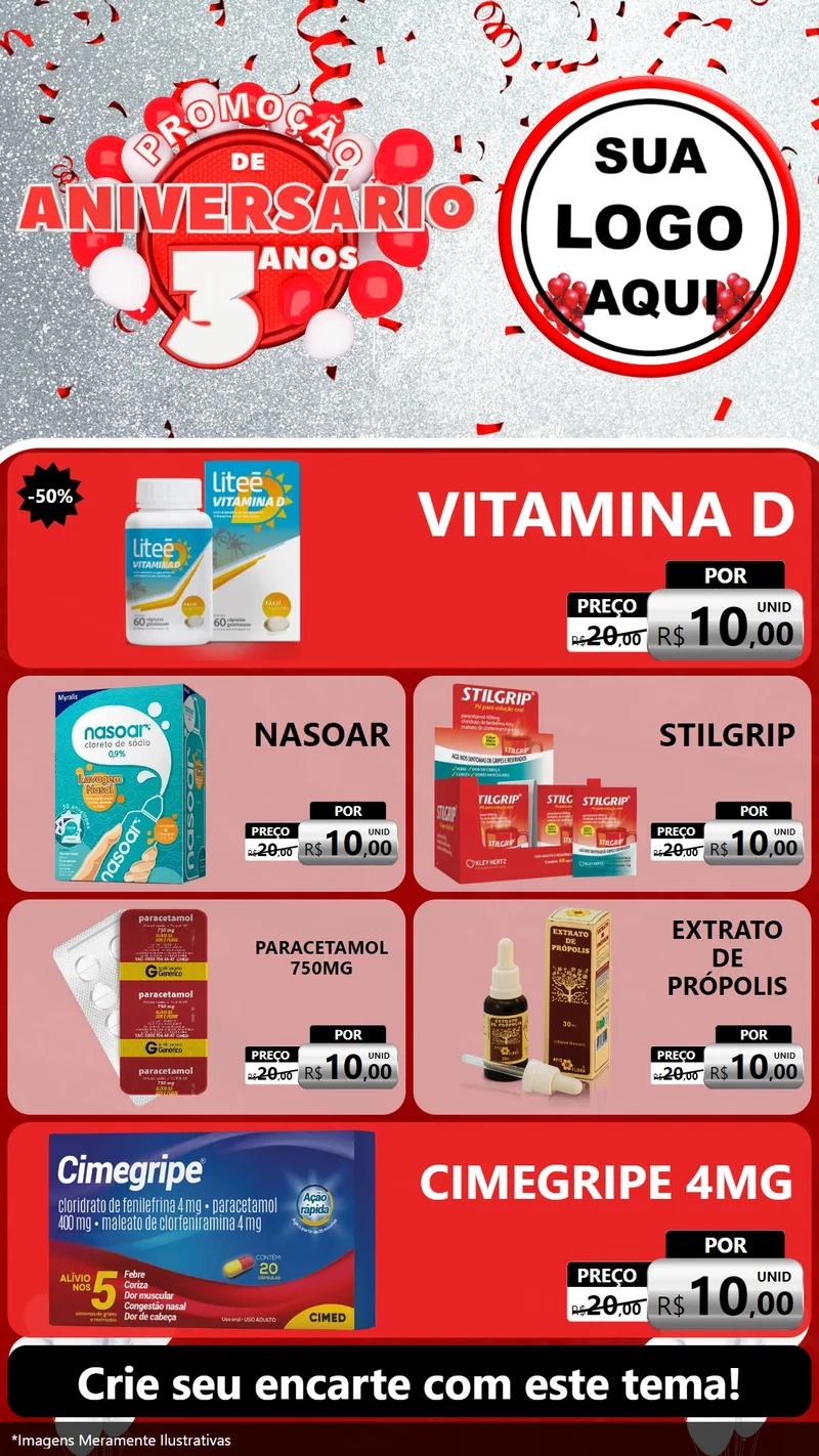 Modelo de TV para TV Vertical com o tema Promoção de Aniversário - 3 Anos para Farmácia