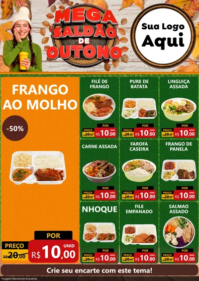 Modelo de Encarte para Encarte A4 Vertical com o tema Mega Saldão de Outono para Restaurante
