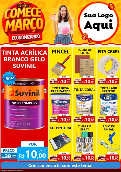Modelo de Encarte para Encarte A4 Vertical com o tema Comece Março Economizando para Tintas e Ferramentas