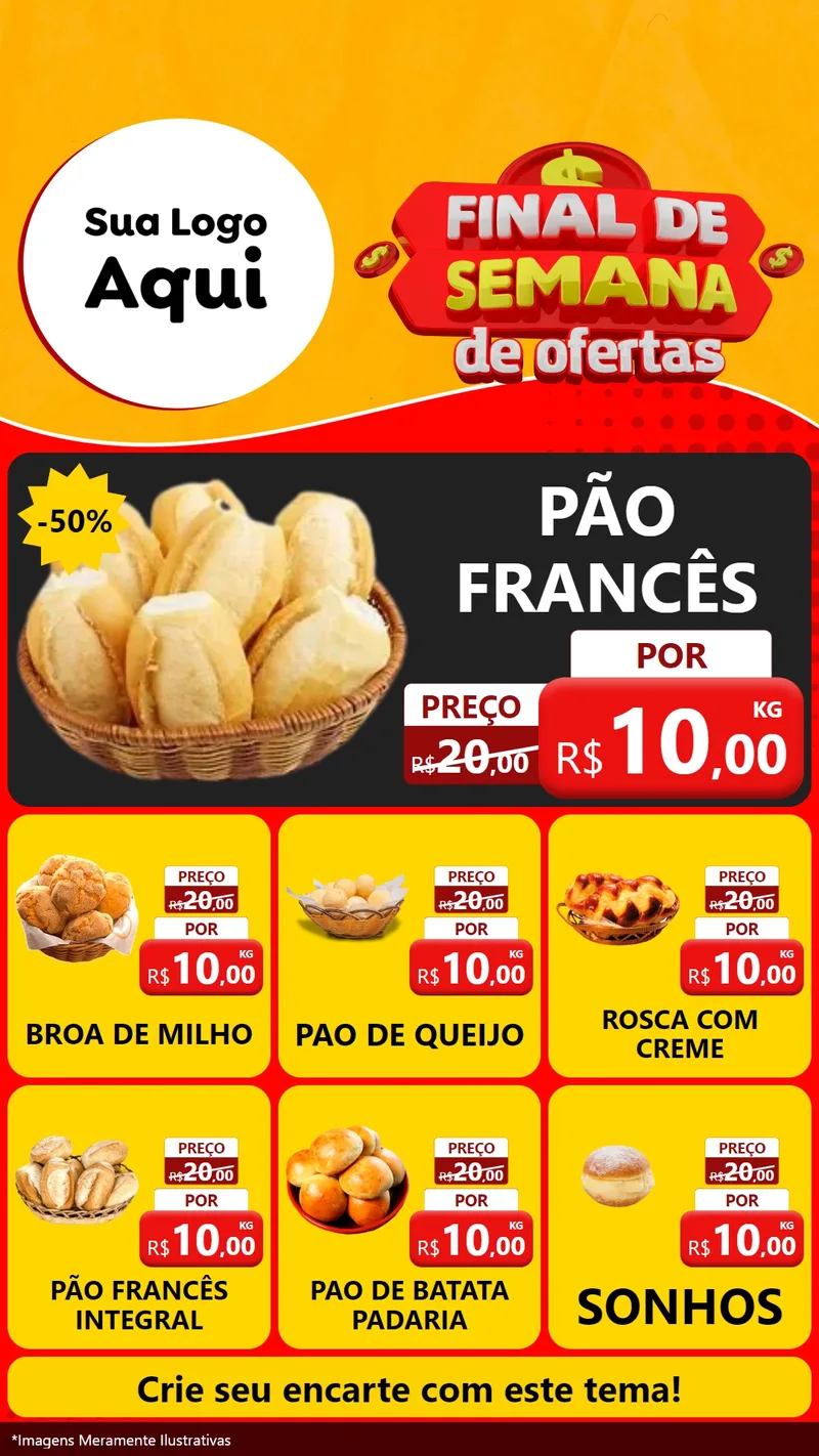 Modelo de Rede Social para Stories com o tema Final de Semana de Ofertas para Padaria