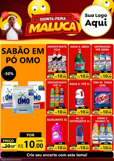 Modelo de Encarte para Encarte A4 Vertical com o tema Quinta-feira Maluca para Produtos de Limpeza