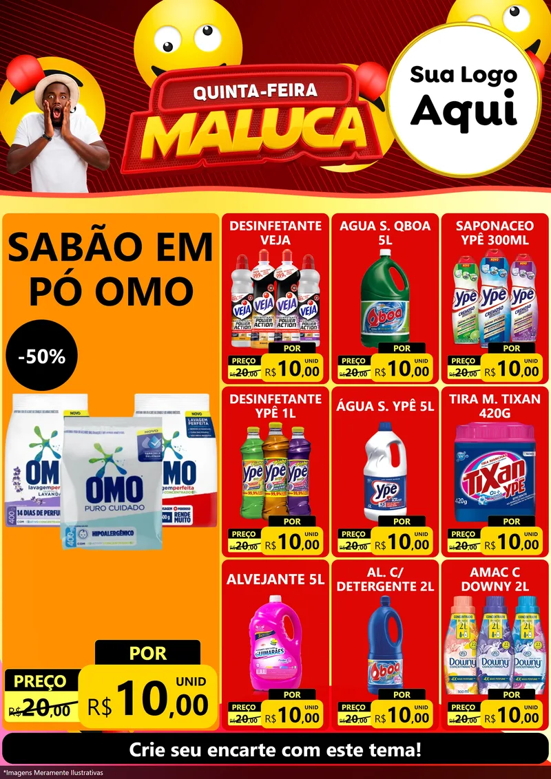 Modelo de Encarte para Encarte A4 Vertical com o tema Quinta-feira Maluca para Produtos de Limpeza
