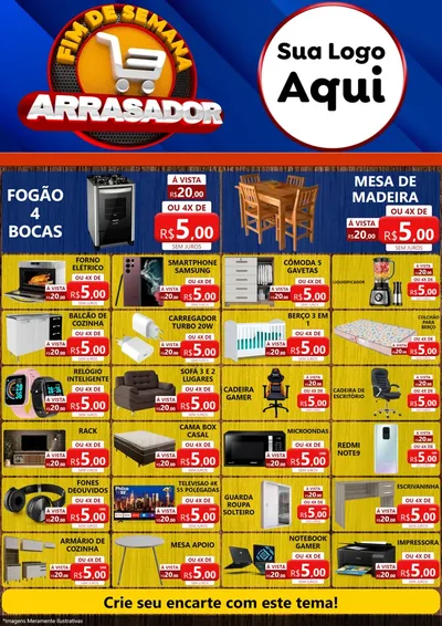 Modelo de Encarte para Encarte A4 Vertical com o tema Fim De Semana Arrasador para Móveis e Eletro
