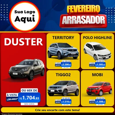 Modelo de Rede Social para Feed Facebook com o tema Fevereiro Arrasador para Concessionaria de Carros