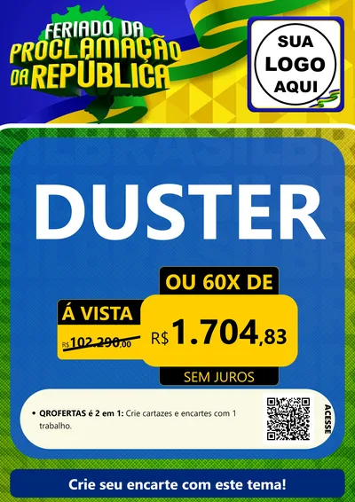 Modelo de Cartaz para Cartaz A4 Vertical com o tema Feriado da Proclamação da República para Concessionaria de Carros