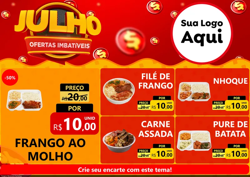 Modelo de Encarte para Encarte A4 Horizontal com o tema Julho Ofertas Imbatíveis para Restaurante