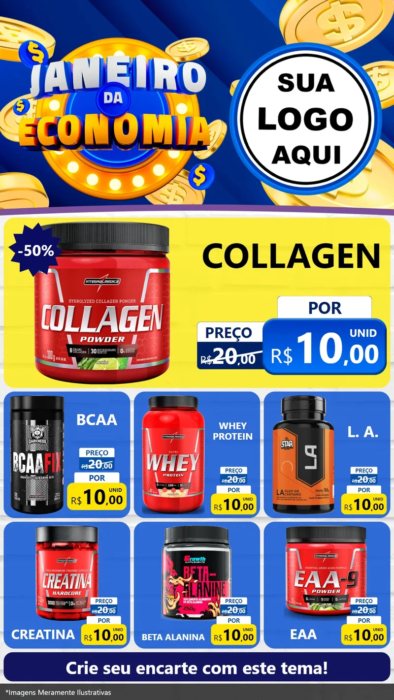 Modelo de Rede Social para Stories com o tema Janeiro da Economia para Suplementos alimentares