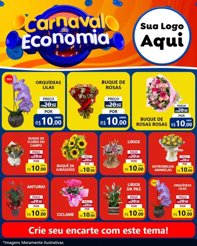 Modelo de Rede Social para Feed Instagram com o tema Carnaval da Economia para Floricultura e jardim
