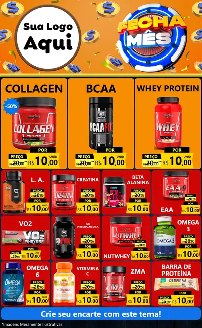 Modelo de Encarte para Encarte Grande com o tema Fecha Mês para Suplementos alimentares